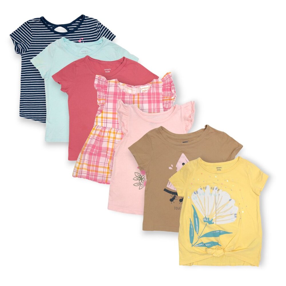 7-Piece Toddler Girls Kids Summer Short Sleeve Tops T-shirt Set Bundle Size 3T